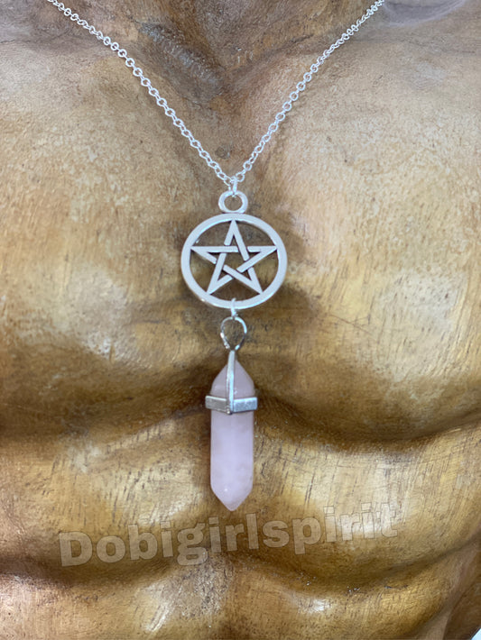 Pentagramm Kette mit Rosenquarz