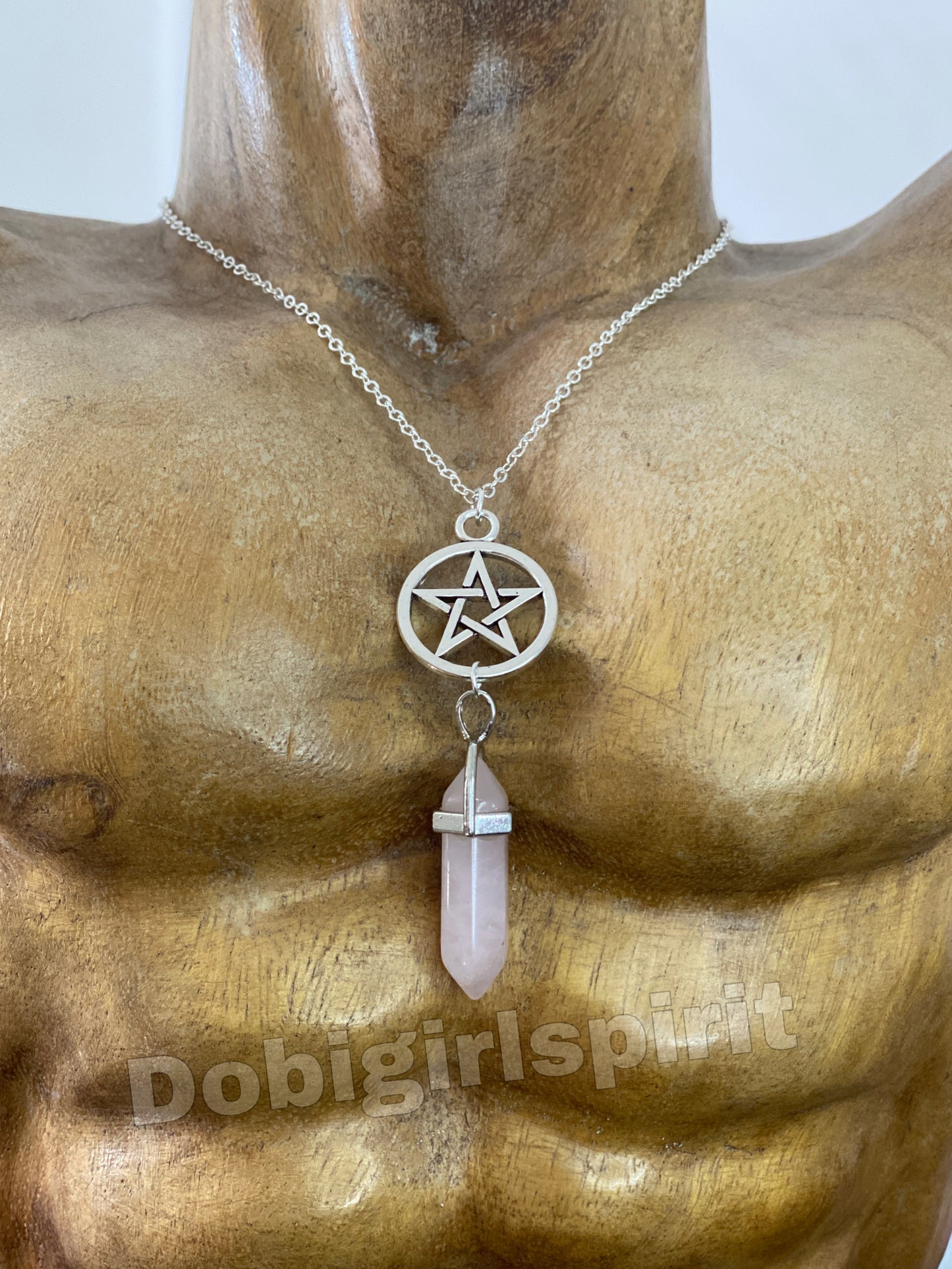 Pentagramm Kette mit Rosenquarz