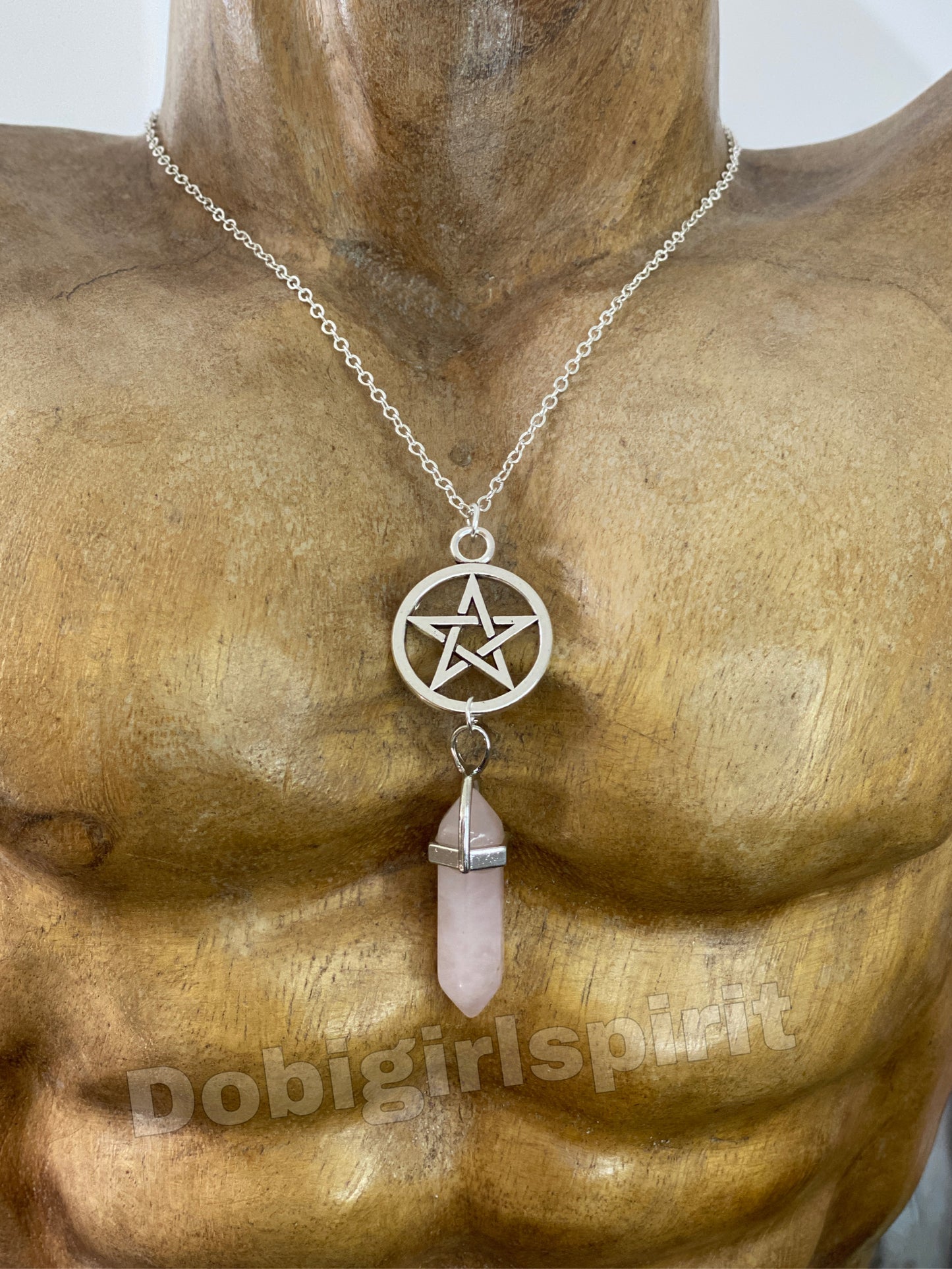 Pentagramm Kette mit Rosenquarz