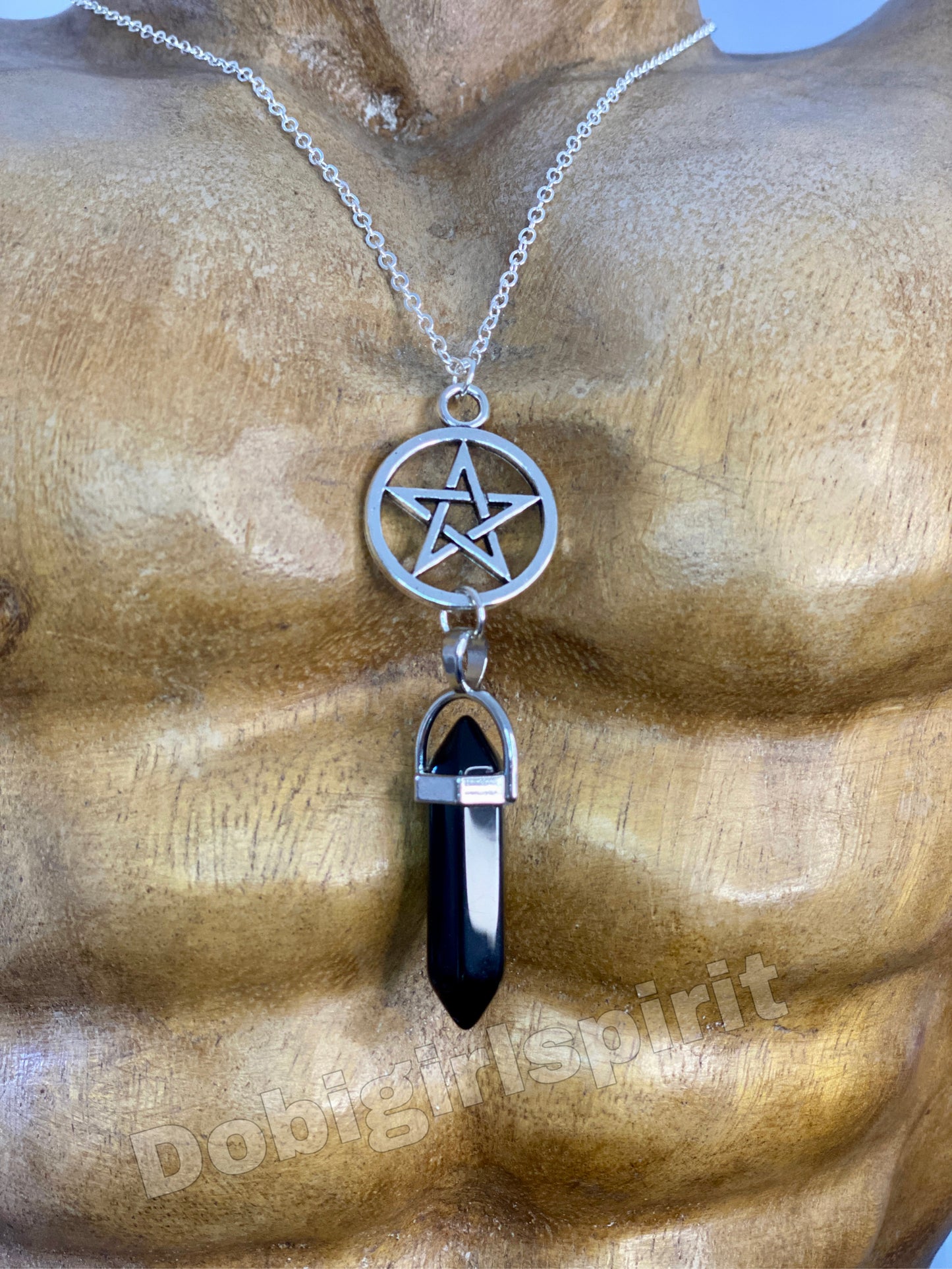 Pentagramm Kette mit Obsidian