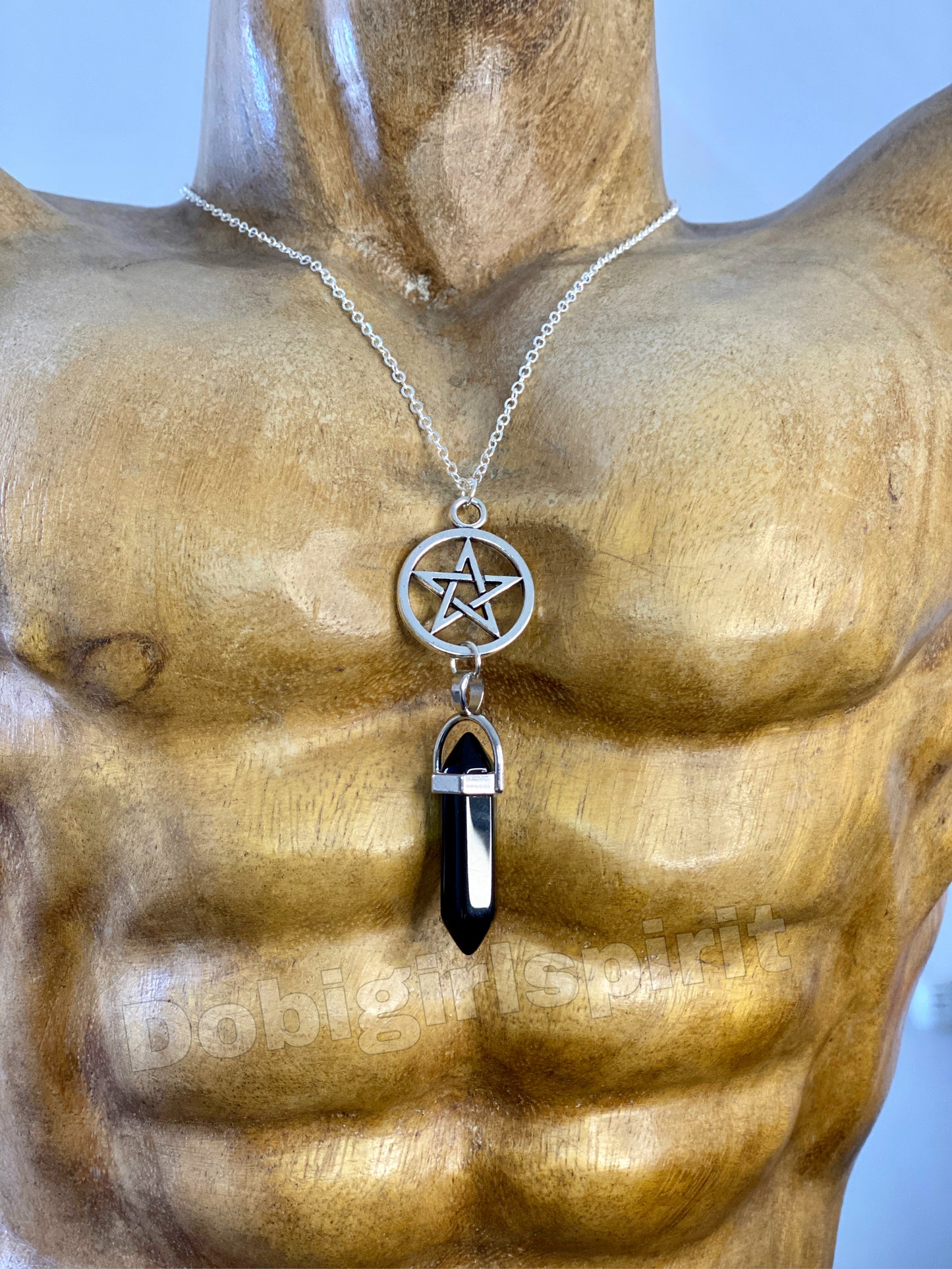 Pentagramm Kette mit Obsidian
